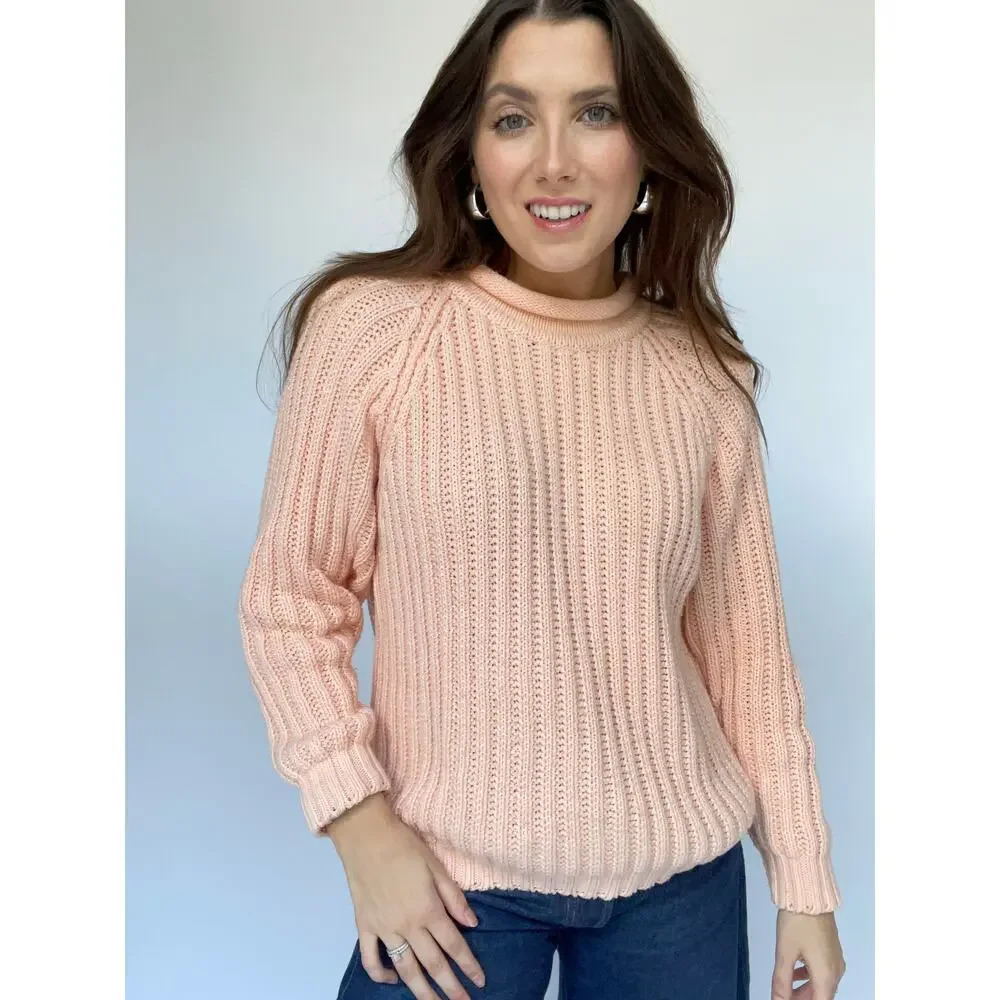 Vintage Rolled Collar Rollneck Crewneck Sweater - Size Large, Light Pink - Picture 2 of 10